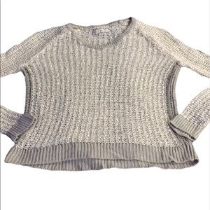 Open Crochet sweater S white & grey sheen boho crew neck lightweight breezy